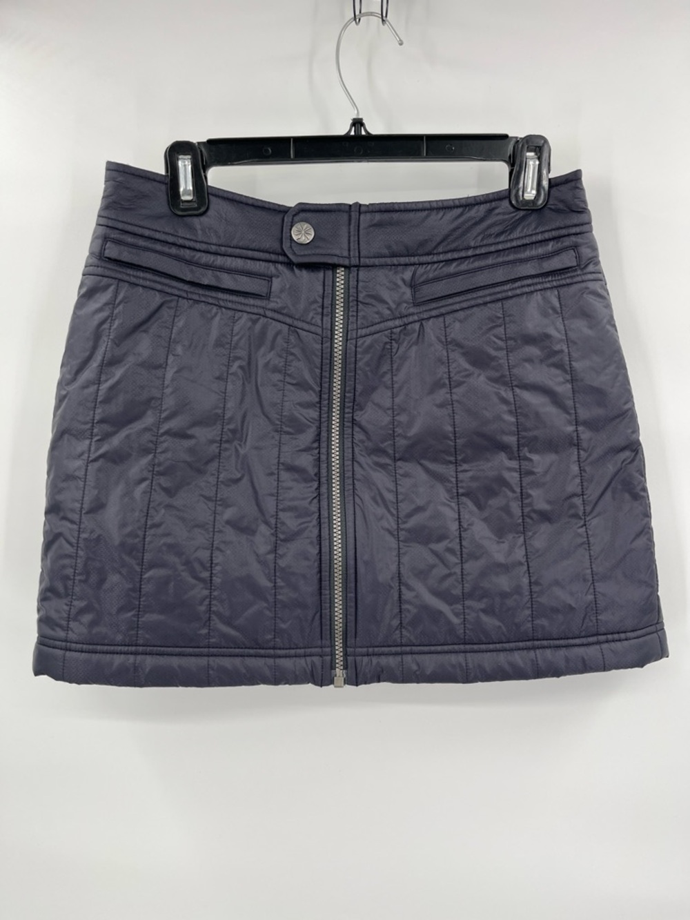 Athleta Toasty Buns Black Quilted Puffer Front-Zip Mini Skirt Size 4